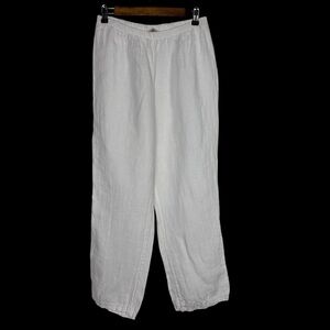 FRANCESCA BETTINI Italy 100% Linen Elastic Waist White Pants Size M